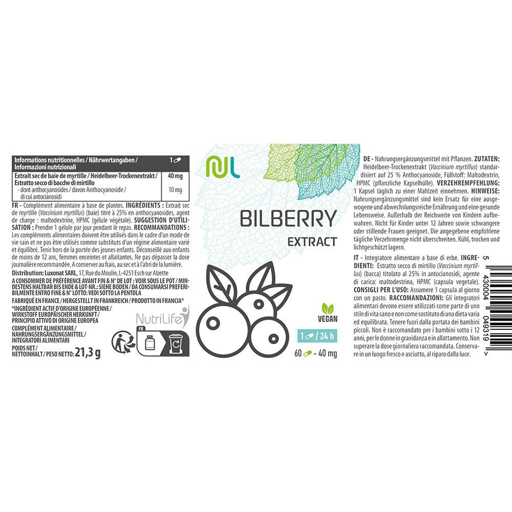 Extrait de myrtille - Bilberry - santé des yeux - vision de nuit - NutriLife Shop