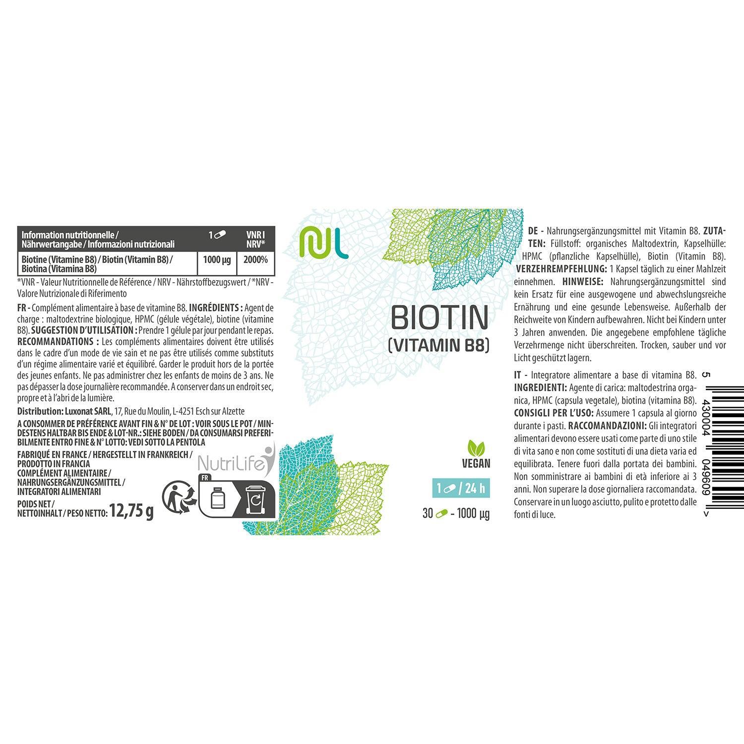 Biotine (Vitamine B8) - vitamine peau, ongle et cheveux aussi essentielle pour le système nerveux - NutriLife Shop