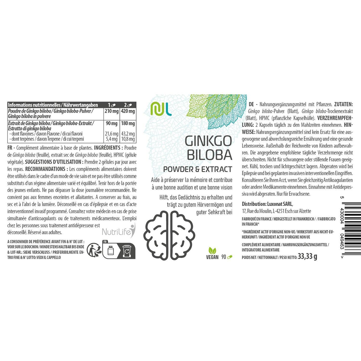 Extrait de Ginkgo biloba - microcirculation sanguine - NutriLife Shop