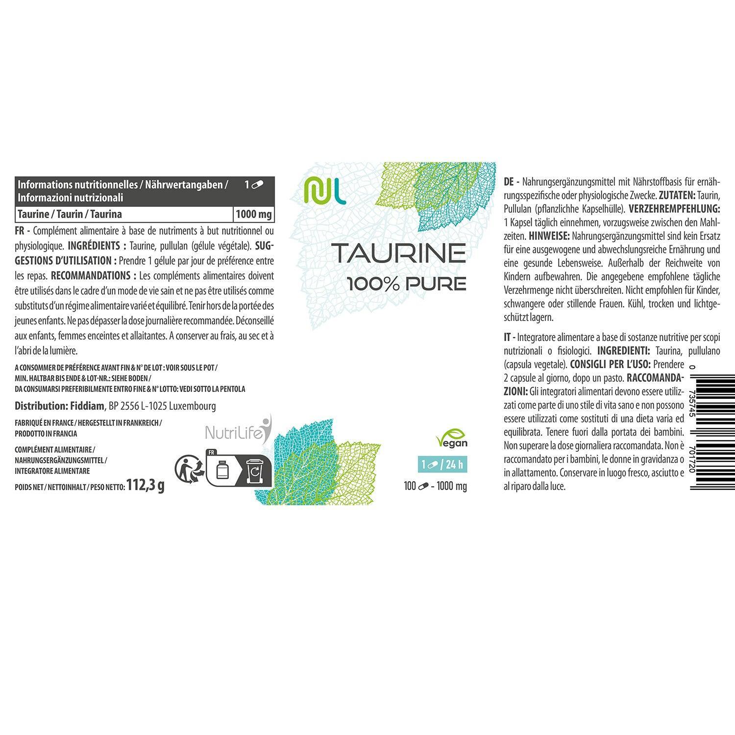 Taurine - acide aminé pour énergie et performance - NutriLife Shop