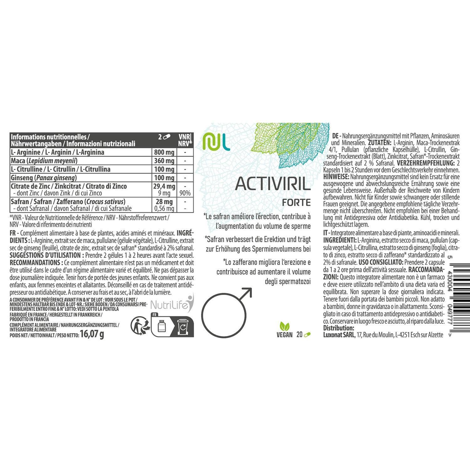 ActiViril Forte - érection et volume de sperme - NutriLife Shop