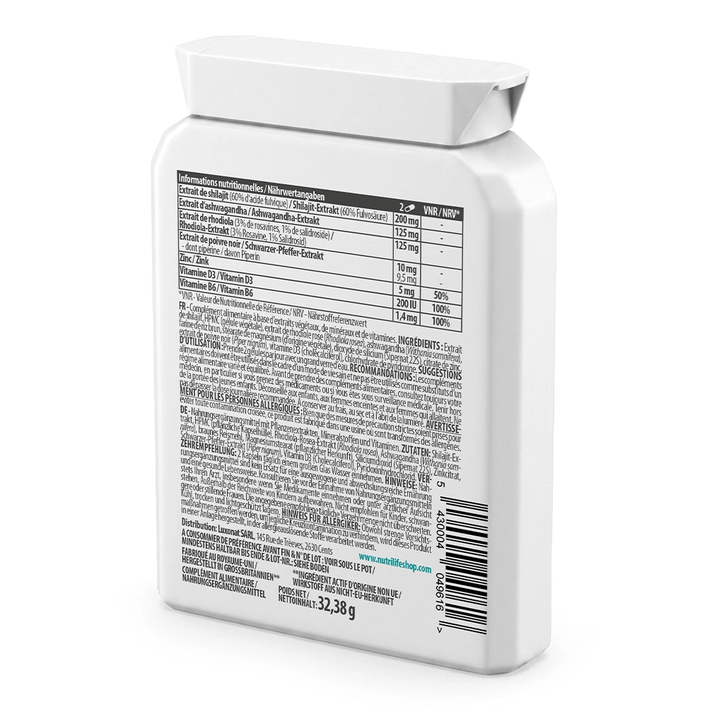 AdaptoForce – Premium-Komplex mit Shilajit, Ashwagandha KSM-66®, Rhodiola, Zink und Vitaminen