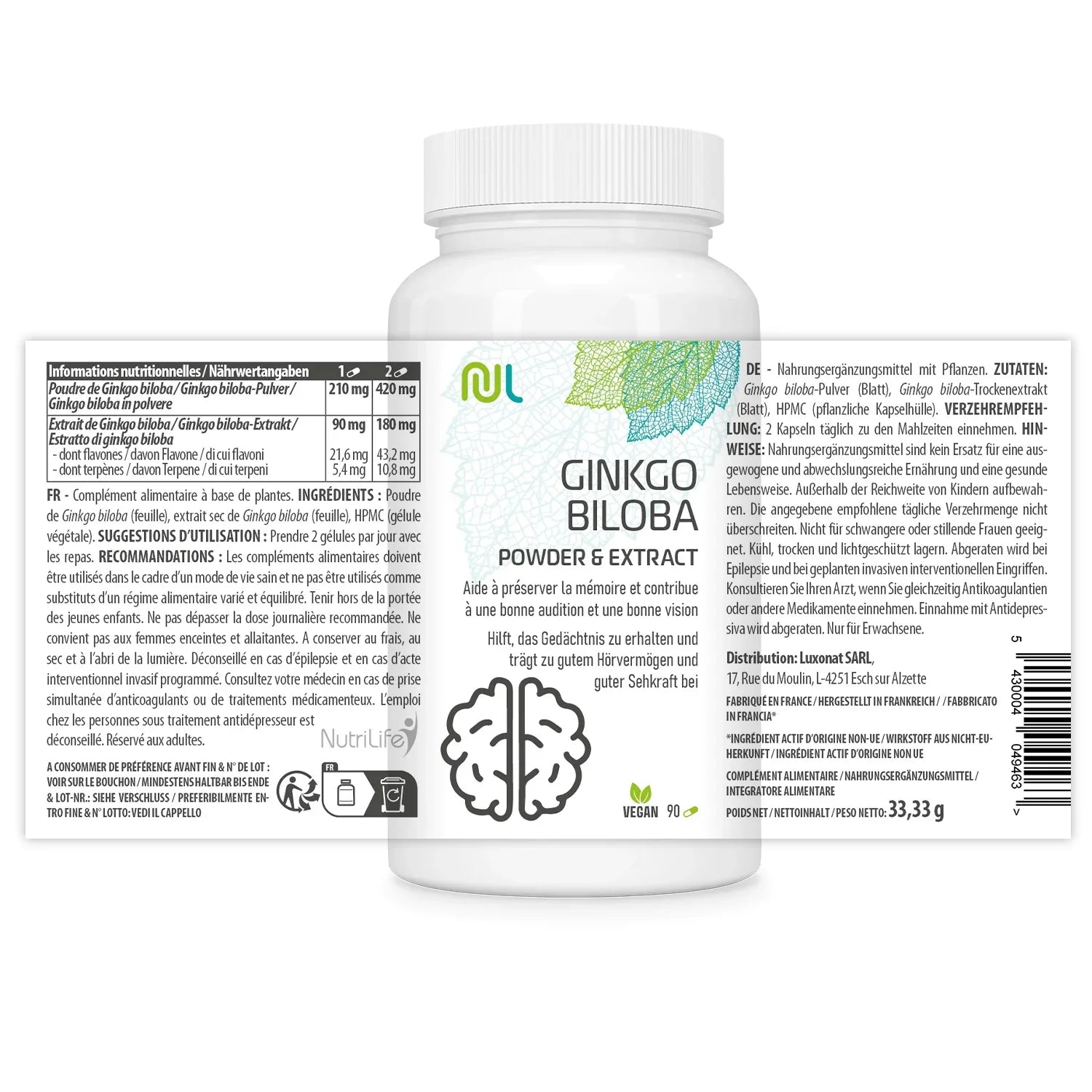 Ginkgo biloba Label Capsule NutriLife Shop